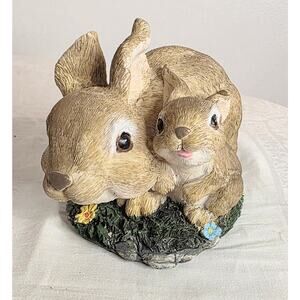 Resin Momma & Baby Bunny Rabbits Brown 5" Tall 7" Long Spring Easter Wildlife